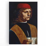 Black and white stretched canvas of Leonardo da Vinci's artwork, ideal for kitchen art.