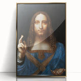Mid-century modernist art featuring a minimalist Leonardo da Vinci design in muted gold tones on a framed acrylic.