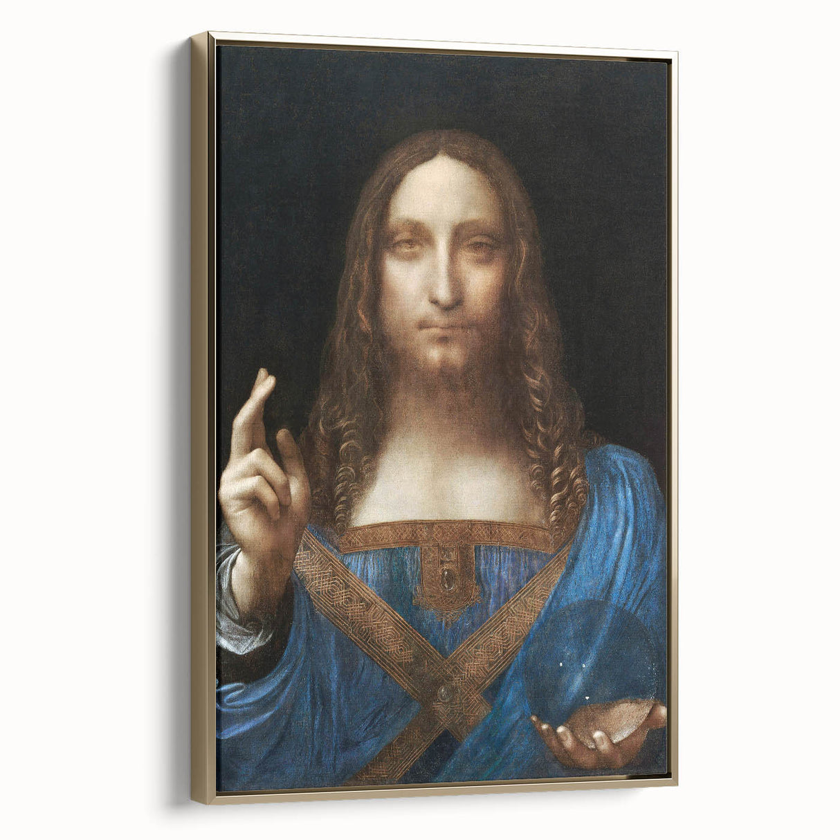 Framed canvas featuring a vintage-style landscape art painting with vibrant colors on a black background.