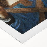 Art deco poster featuring Leonardo da Vinci design in muted earth tones on rolled canvas, suitable for dining room decor.