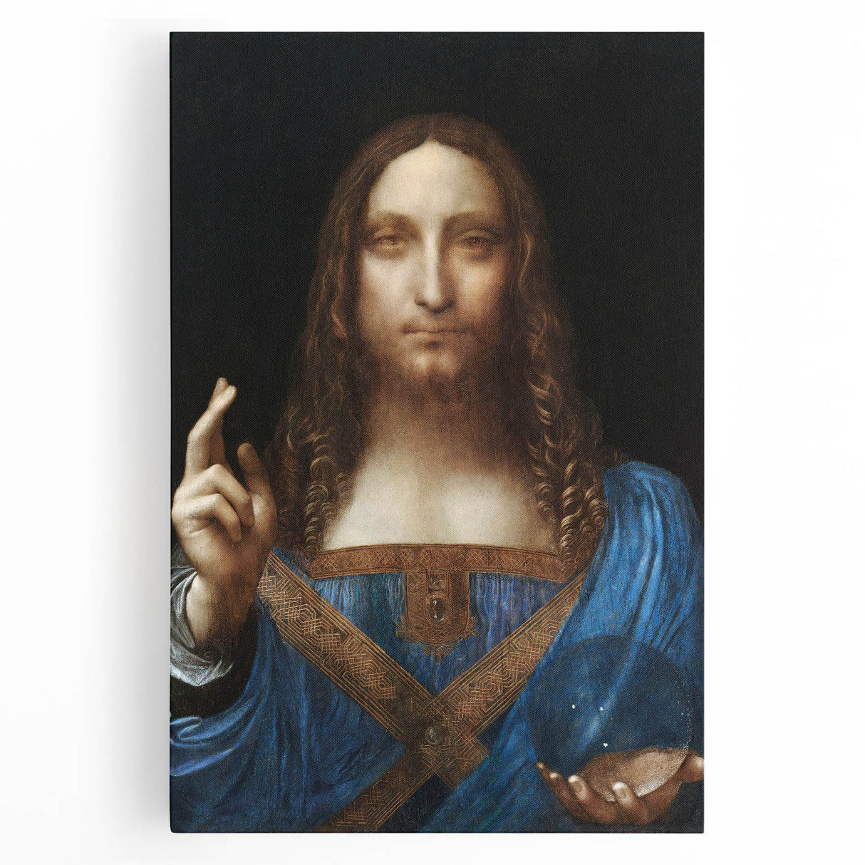 Black and white sketch of Leonardo da Vinci on stretched canvas, suitable as large kitchen art.