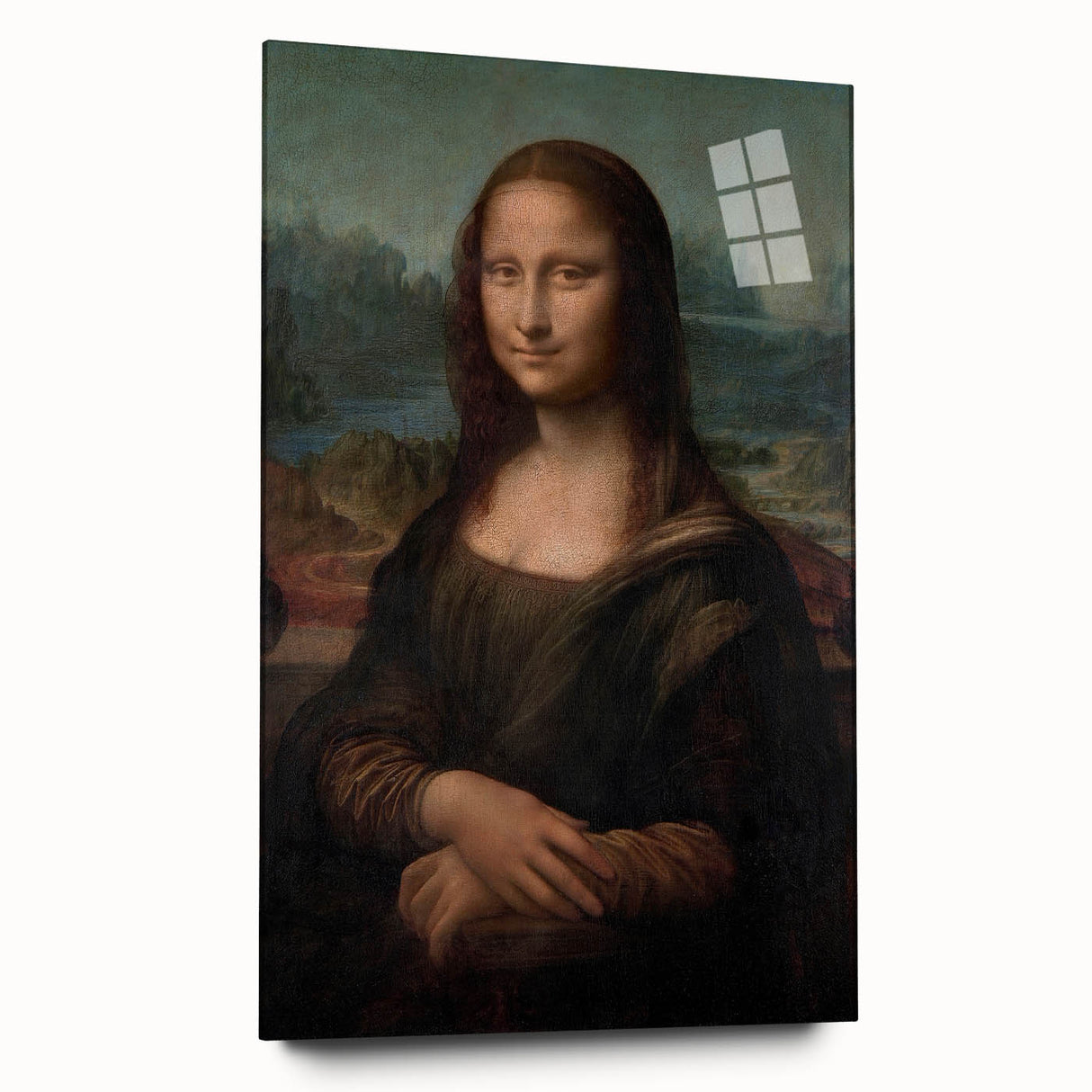 Acrylic print of a large abstract interpretation of da Vinci's work, in muted earth tones.