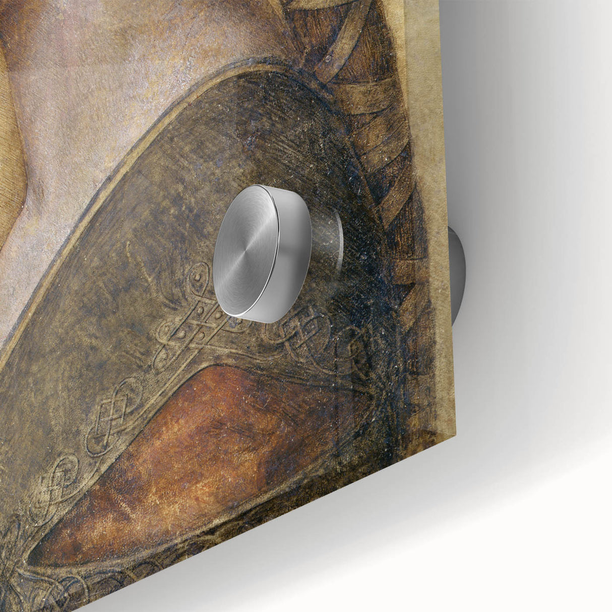 Mid-century modernist art featuring abstract design in muted earth tones on acrylic glass, ideal for dining room ambiance.