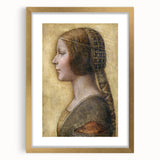 Textured abstract art print of Leonardo da Vinci's design in a gold frame, ideal for bedroom art.