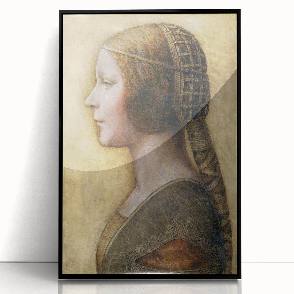 Large abstract wall art featuring a mid-century modernist design in black and white tones, framed in acrylic.