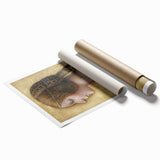 Extra large rolled print of floral art by Leonardo da Vinci, muted earth tones, ideal for classy bathroom wall art.