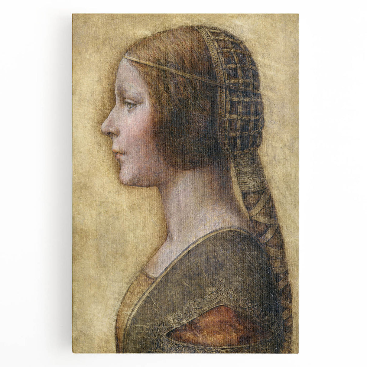 Black and white stretched canvas of Leonardo da Vinci's design, ideal for kitchen art.