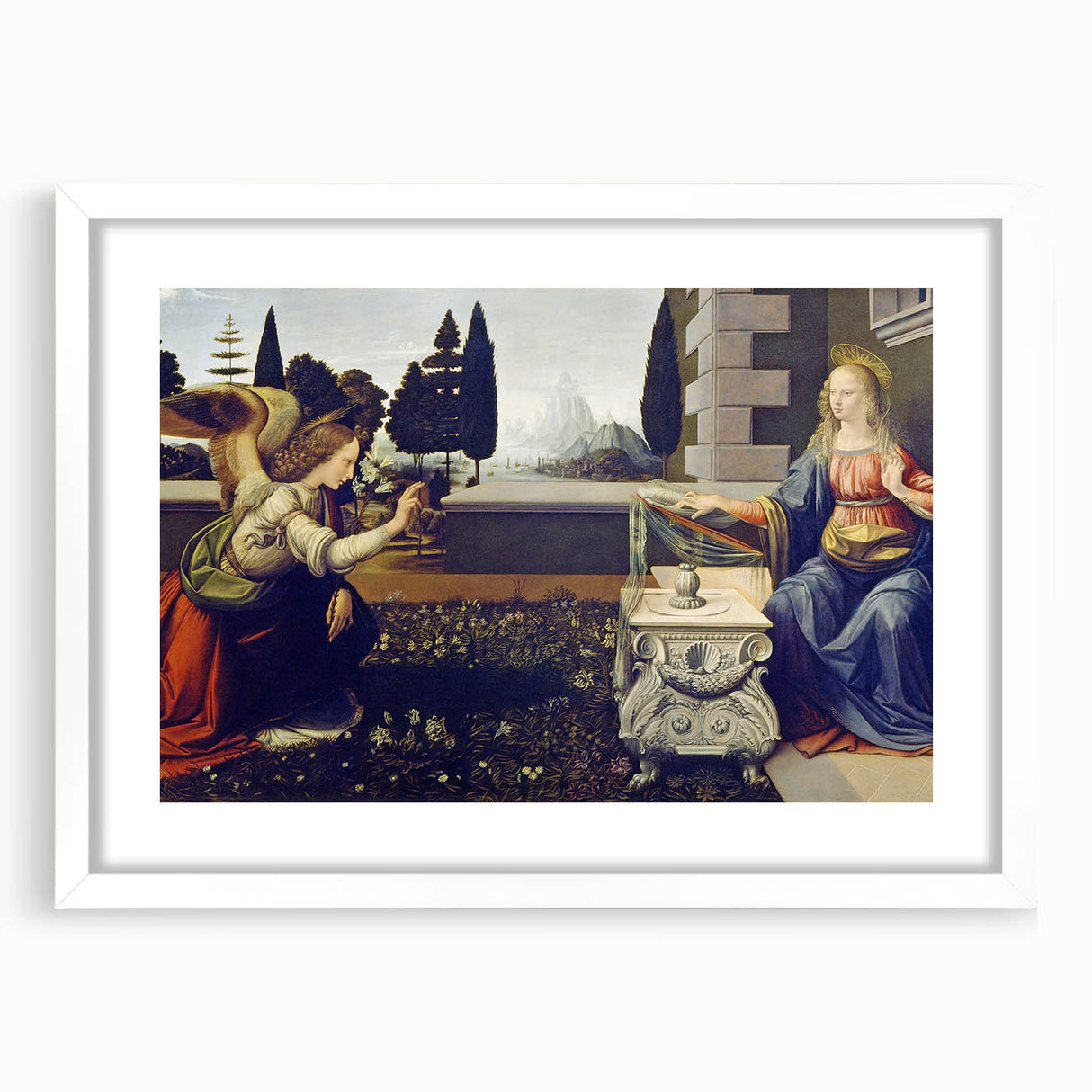 Extra large abstract art print of Leonardo da Vinci's design, featuring textured patterns in a white frame.