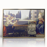Mid-century modernist art depicting Leonardo da Vinci's design, framed acrylic in gold.