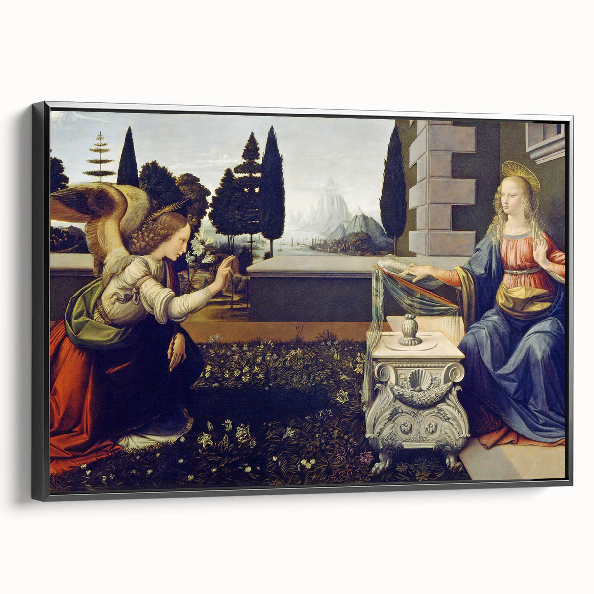 Black and white vintage poster art of a landscape painting on framed canvas, ideal for bedroom wall decor.