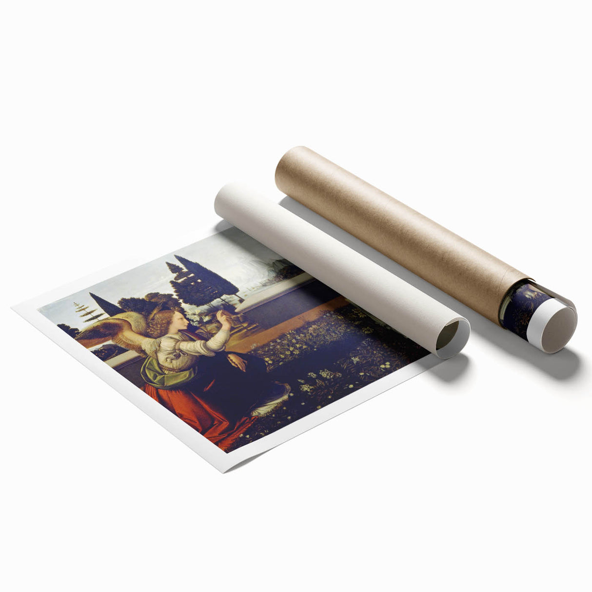 Rolled print of a floral art by Leonardo da Vinci, featuring soft pastel shades, ideal for classy bathroom wall art.