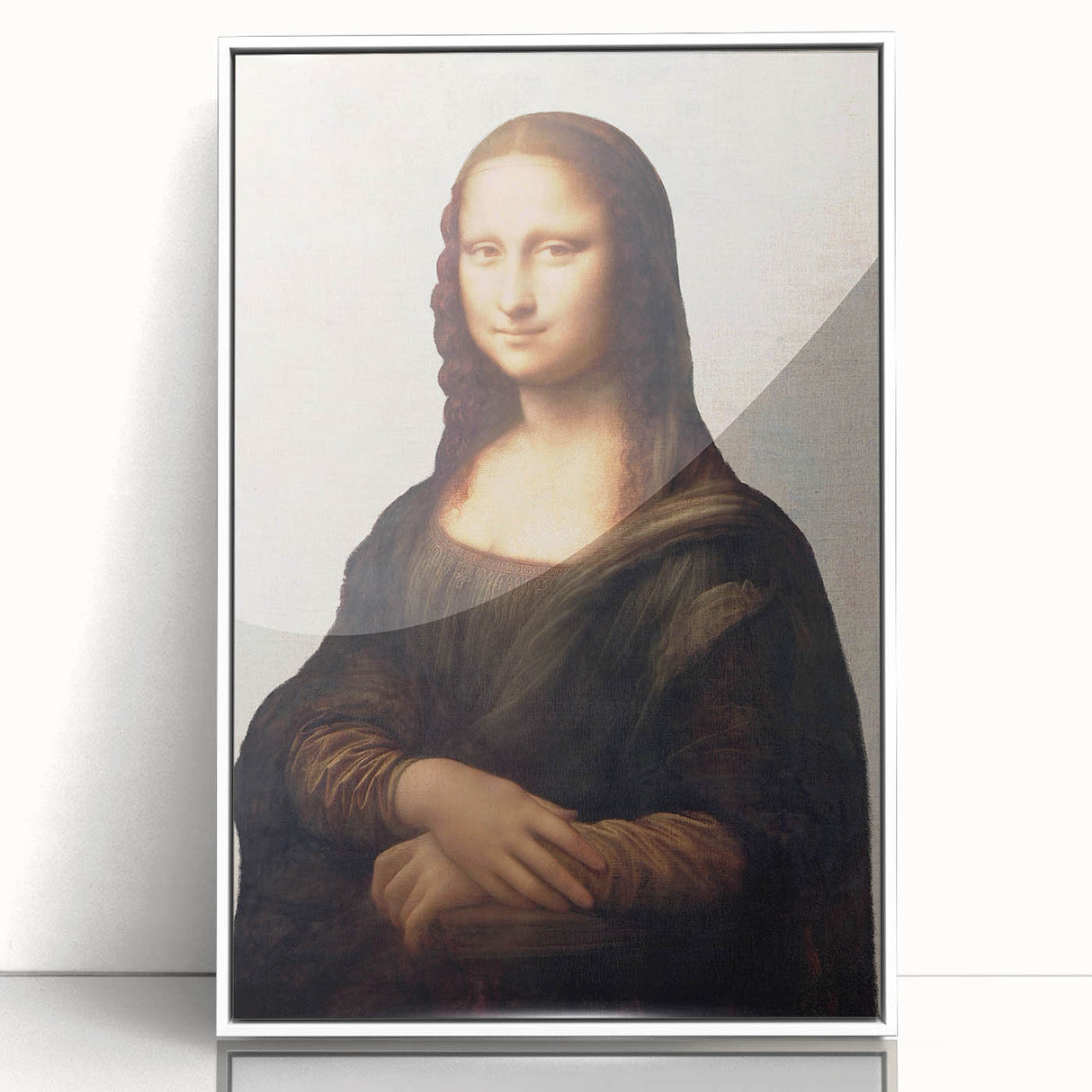 Mid-century modernist art print of Leonardo da Vinci on white framed acrylic, ideal for nursery wall decor.