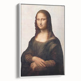 Framed canvas of a vintage-style Leonardo da Vinci landscape painting in muted earth tones, ideal for bedroom wall art.