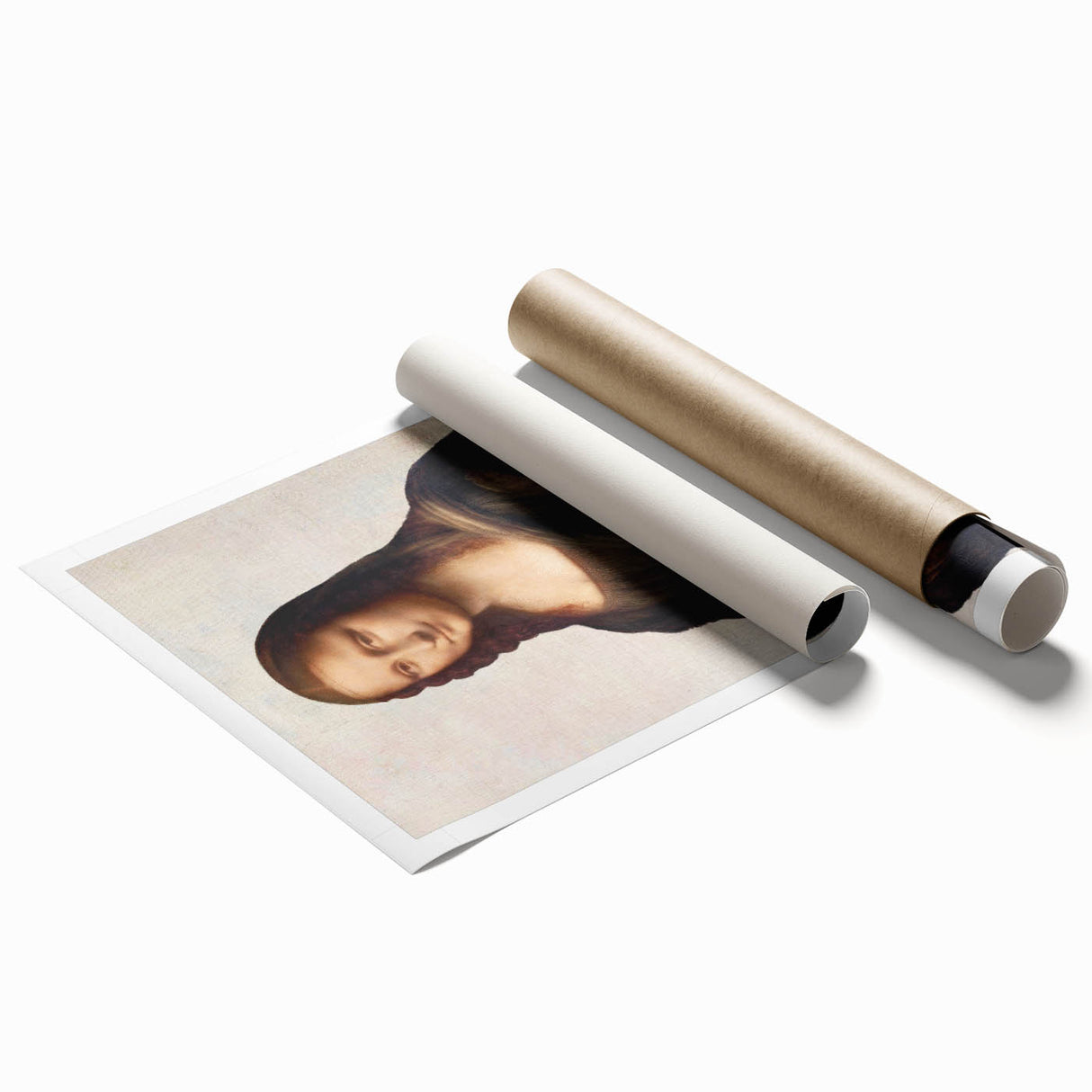 Extra large rolled print of a Leonardo da Vinci floral sketch in muted earth tones, ideal for classy bathroom wall art.