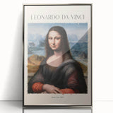 Art deco poster of Leonardo da Vinci in muted earth tones, framed acrylic, ideal for modern art wall decor.