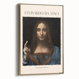 Framed canvas of a Leonardo da Vinci landscape painting in muted earth tones.