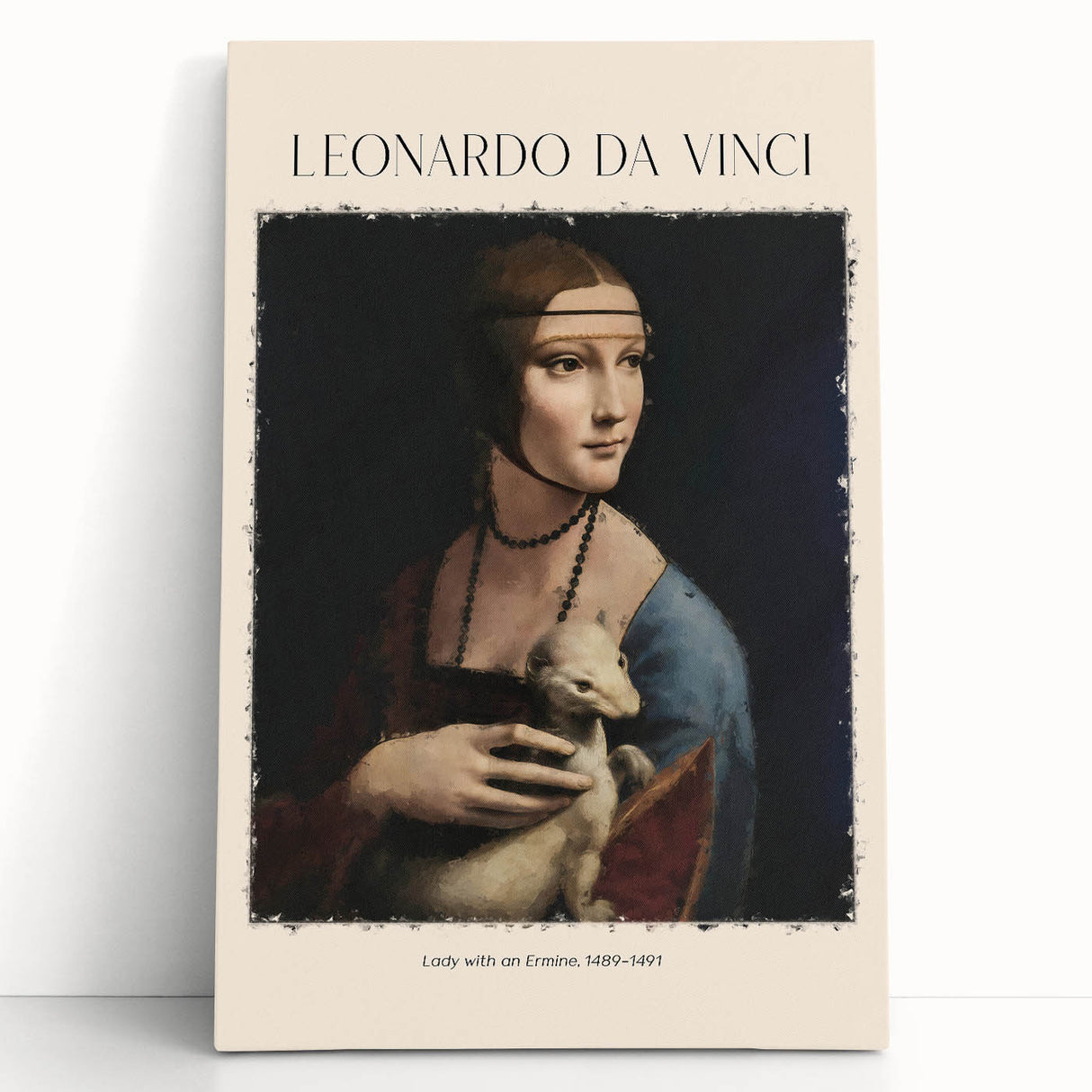 Black and white sketch of Leonardo da Vinci on stretched canvas, suitable as kitchen wall art or for bedroom ambiance.