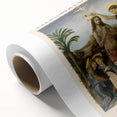 Art Deco poster of Leonardo da Vinci on rolled canvas in muted sepia tones, suitable for nursery wall art or dining room.