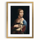 Textured art print of an abstract interpretation of Leonardo da Vinci's work in a gold frame, suitable for bedroom decor.