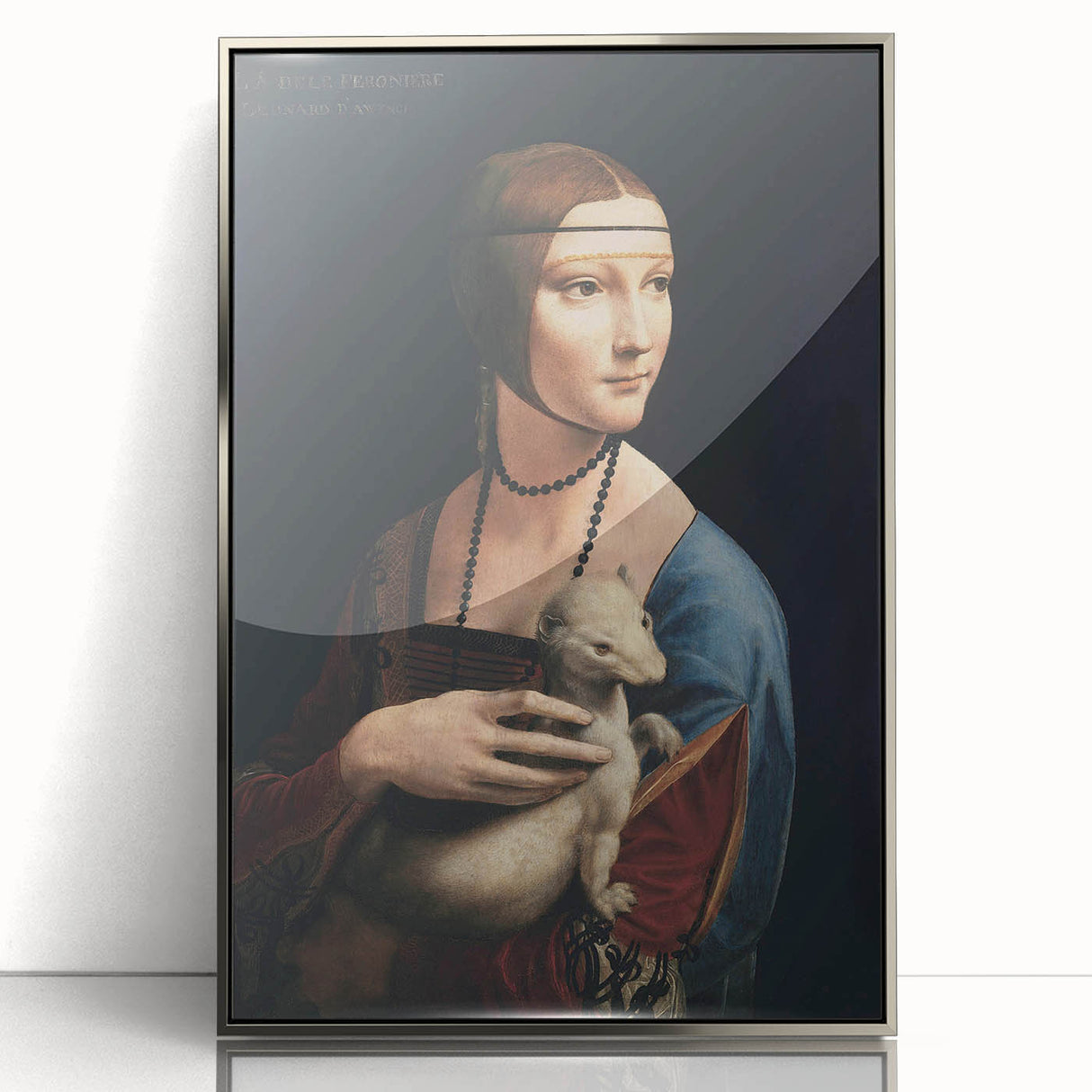 Art deco poster featuring a silver-framed acrylic print of Leonardo da Vinci's design, ideal for modern art wall decor.