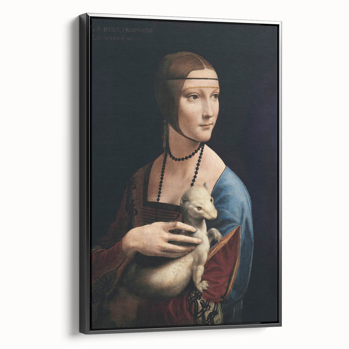 Black and white framed canvas of a vintage Leonardo da Vinci landscape, ideal for bedroom wall art.