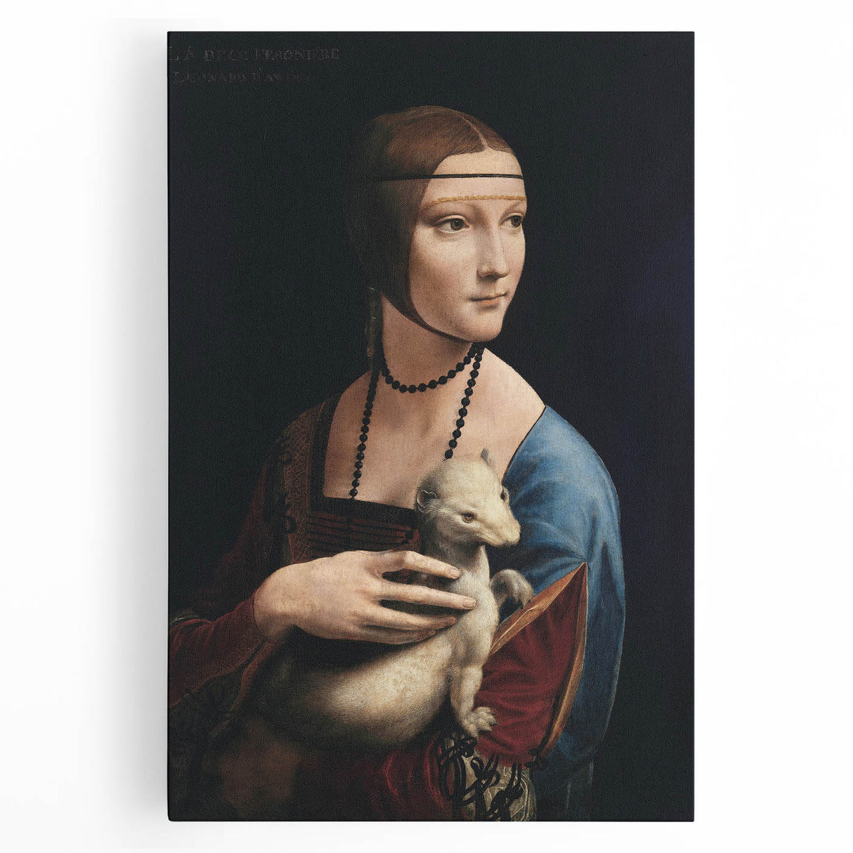 Black and white sketch of Leonardo da Vinci on stretched canvas, suitable for kitchen art.