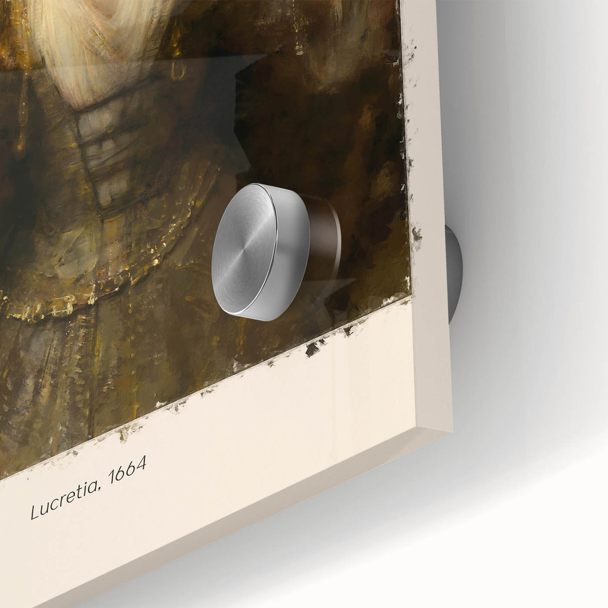Mid-century modernist art featuring abstract shapes in muted gray and blue tones, printed on large acrylic glass.