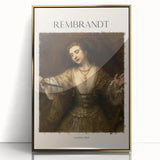 Mid-century modernist art deco poster featuring Rembrandt-inspired design in gold and black tones, framed acrylic.