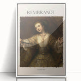 Large art print of a mid-century modernist style Rembrandt painting in a white acrylic frame.