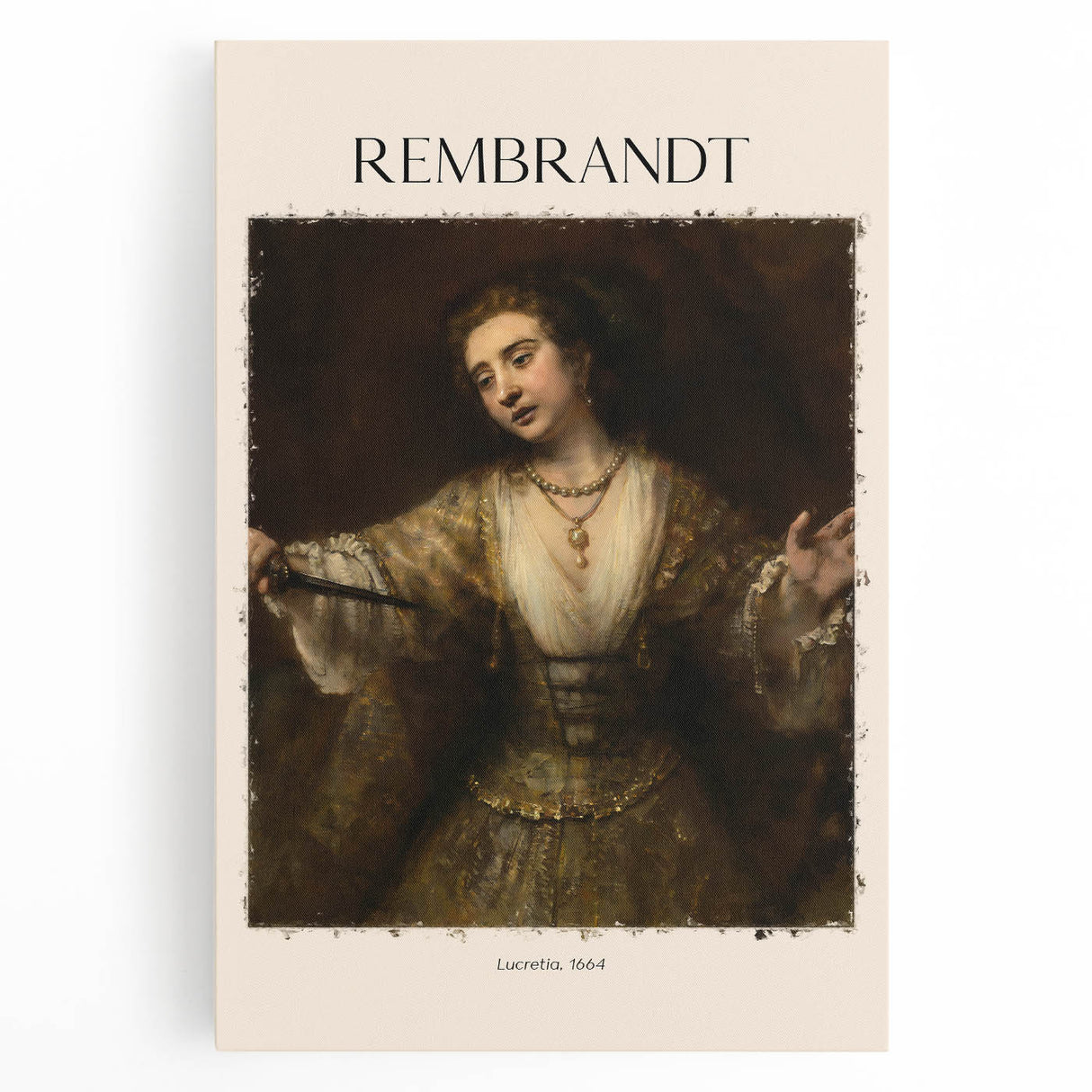 Large black and white stretched canvas of Rembrandt's artwork, ideal for kitchen wall art.