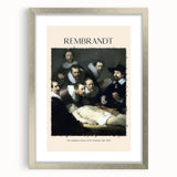 Abstract art print of Rembrandt-inspired design in silver frame, featuring muted earth tones.