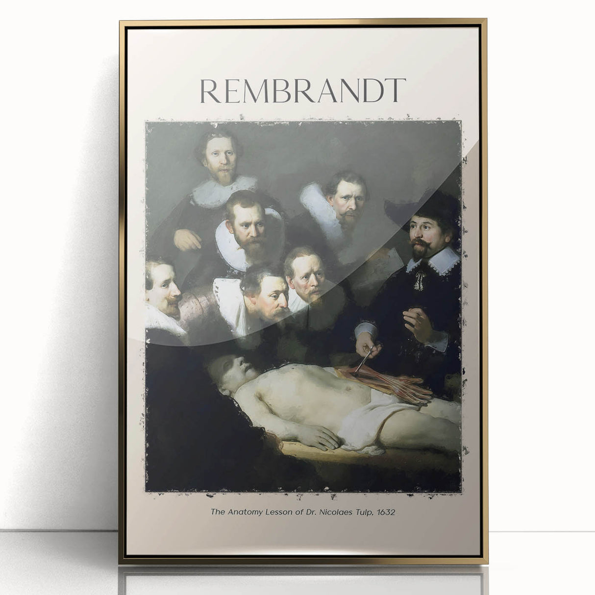 Mid-century modernist art featuring a Rembrandt design on a gold-framed acrylic, ideal for nursery wall art.