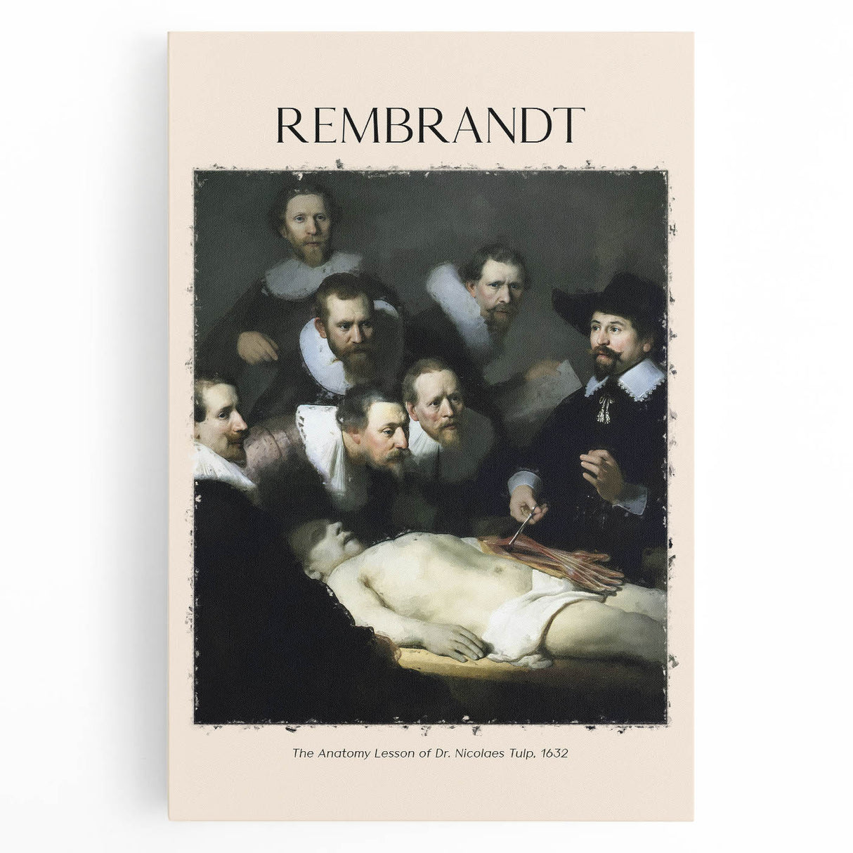 Black and white stretched canvas of Rembrandt's artwork, ideal for kitchen wall art.