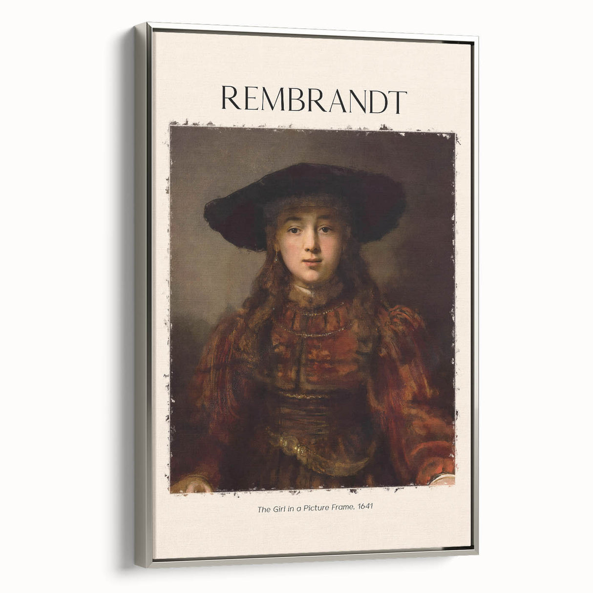 Extra large vintage poster art of Rembrandt in muted black and colorful tones, framed canvas, ideal for living room decor.