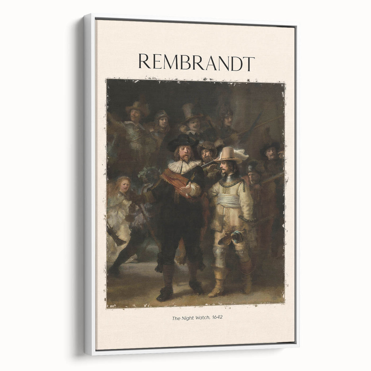 Framed canvas featuring a Rembrandt-inspired vintage landscape painting in black and white, ideal for bedroom wall art.