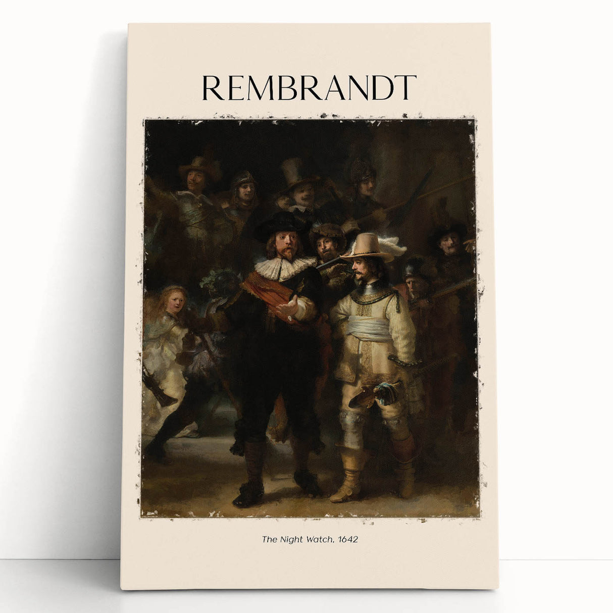 Black and white print of Rembrandt's artwork on large stretched canvas, suitable for kitchen wall art or bedroom decor.