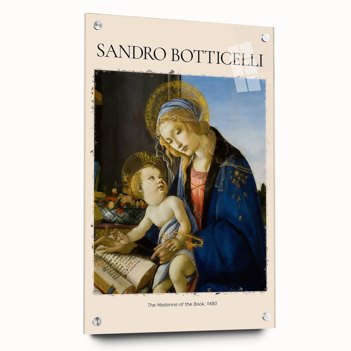 Acrylic print of Sandro Botticelli-inspired artwork featuring muted Renaissance colors, ideal for dining room decor.