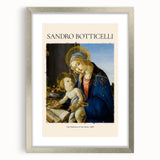 Abstract art print of Sandro Botticelli design in silver frame with mat, featuring muted pastel tones.