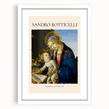Extra large abstract art print of Sandro Botticelli's design, featuring textured look in muted colors, framed in white.