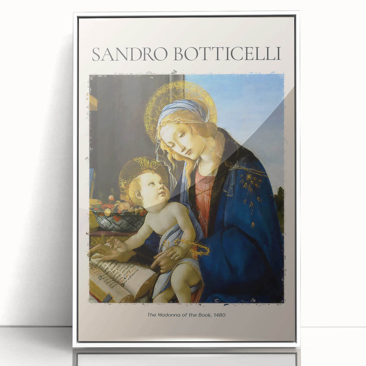 Framed acrylic print of Sandro Botticelli's artwork with muted earth tones, ideal for nursery wall art or modern decor.