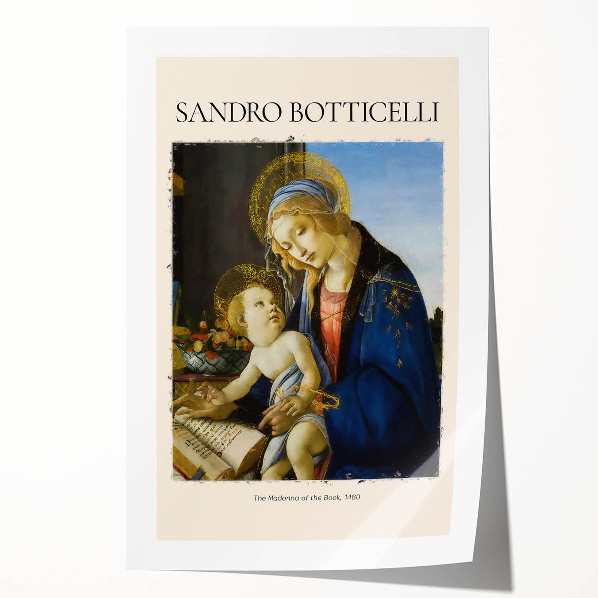 Extra large rolled print of Sandro Botticelli's floral artwork in soft pastel colors.