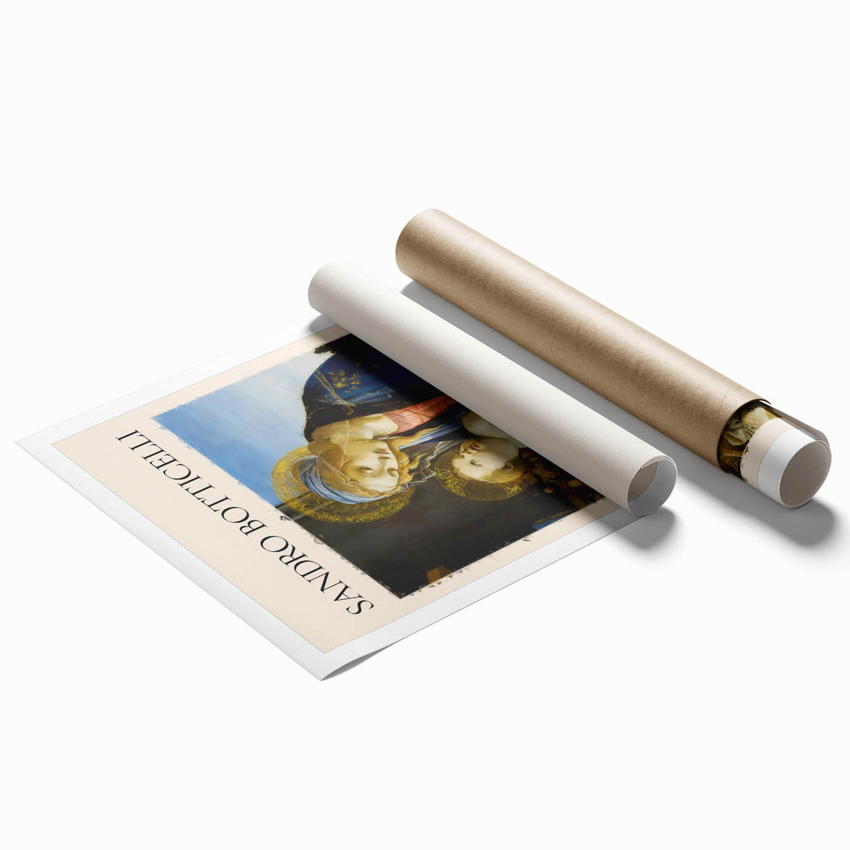 Extra large rolled print of Sandro Botticelli's floral art in muted colors, ideal for classy bathroom wall art.