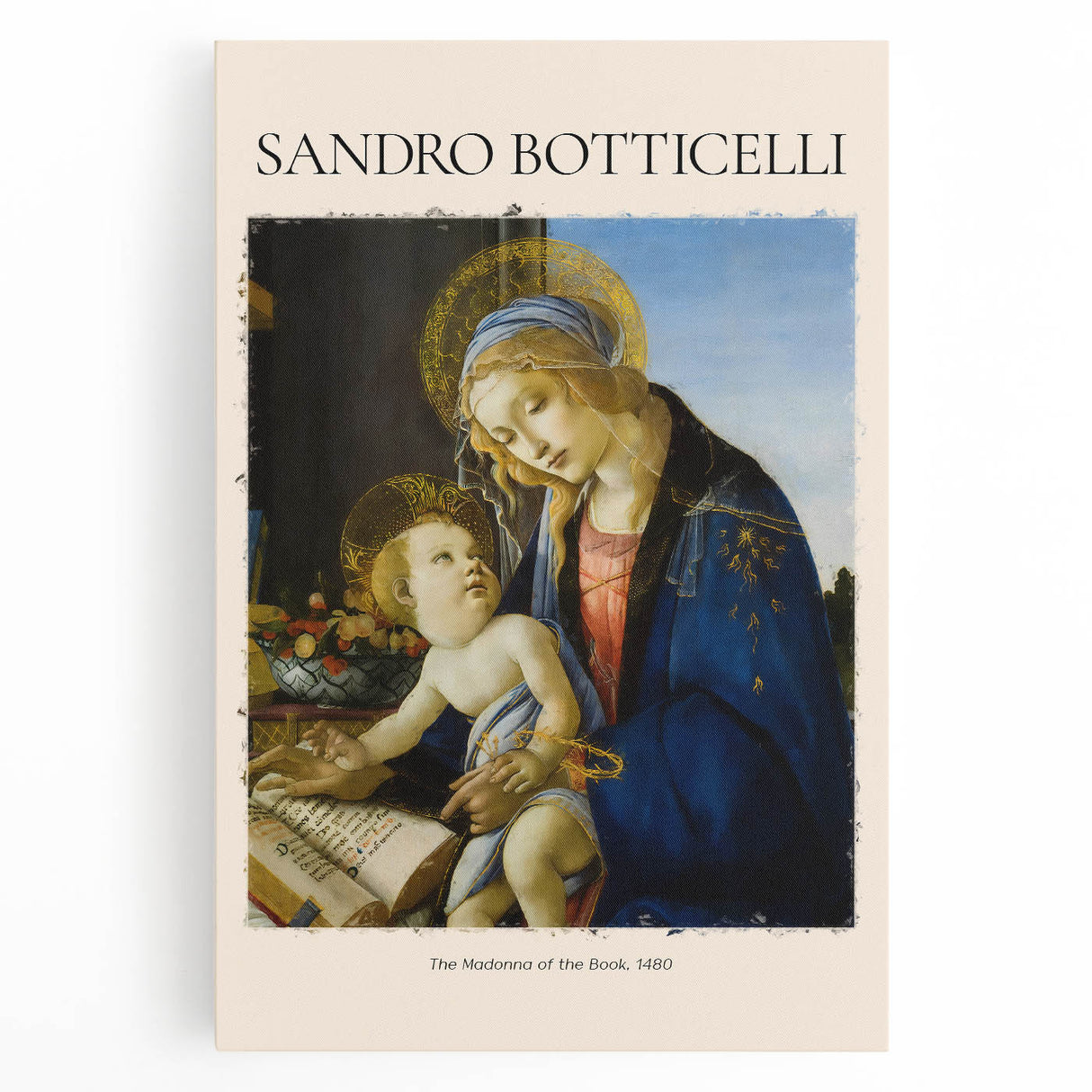 Black and white print of Sandro Botticelli's artwork on stretched canvas, ideal for kitchen wall art.
