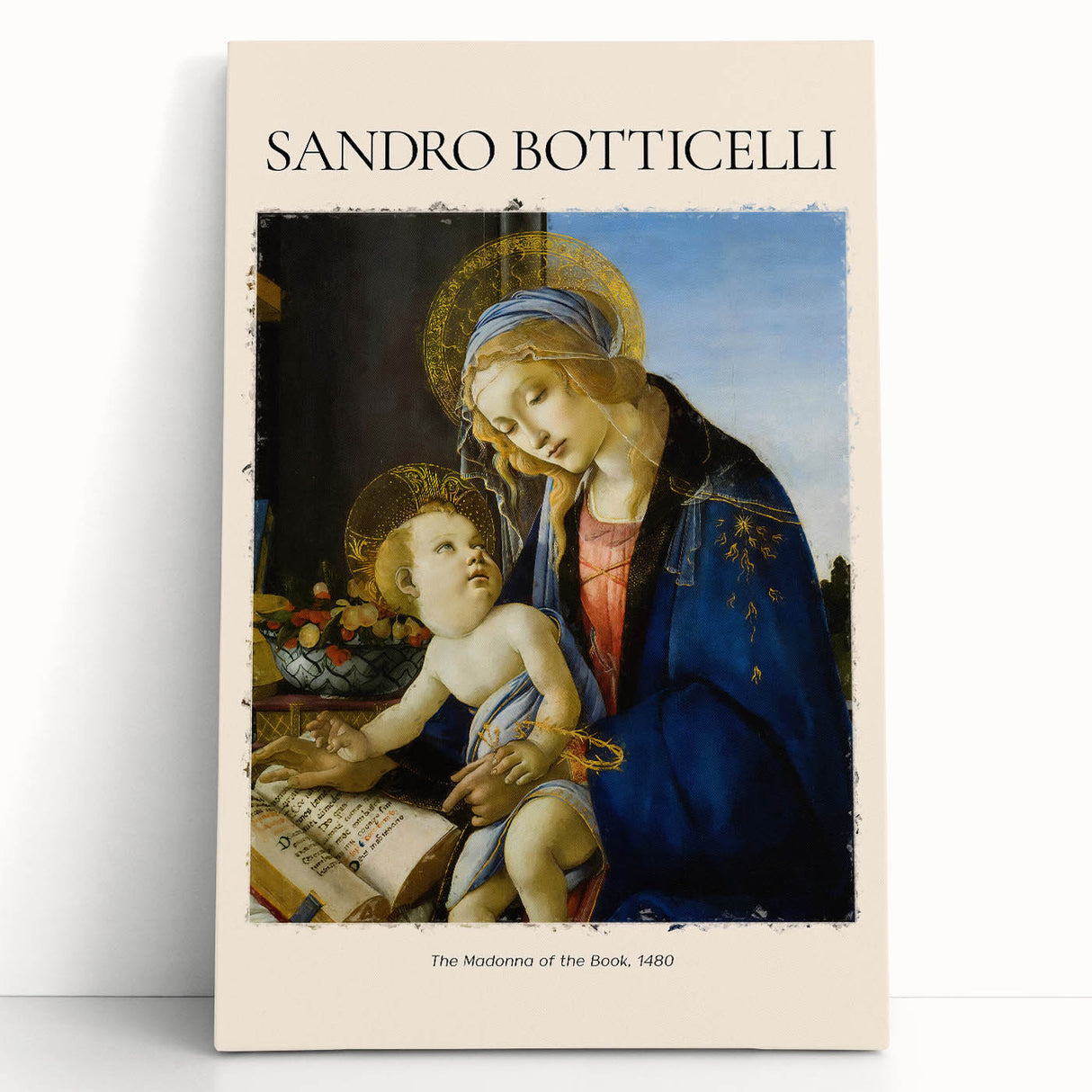 Large black and white print of Sandro Botticelli's artwork on stretched canvas, ideal for kitchen wall art or bedroom decor.