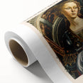 Art deco poster featuring a serene Botticelli painting in soft pastel shades, ideal for nursery wall art.
