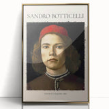 Mid-century modernist art of Sandro Botticelli's design in a gold-framed acrylic, featuring muted earth tones.