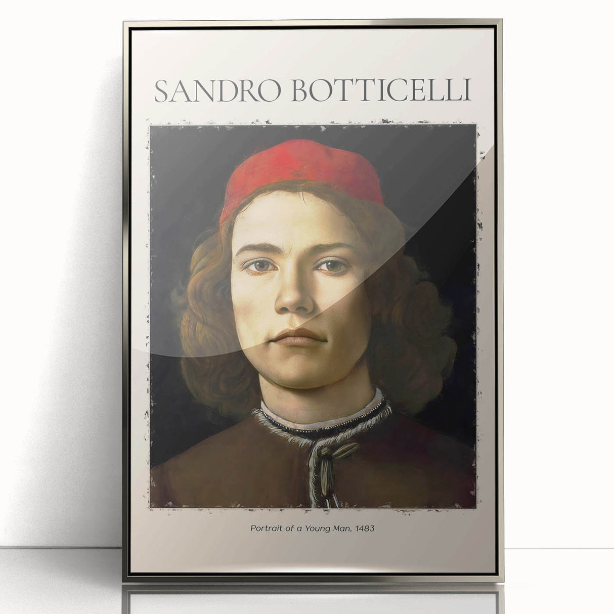 Art Deco poster featuring a silver-framed acrylic print of Sandro Botticelli's design, ideal for modern nursery art.
