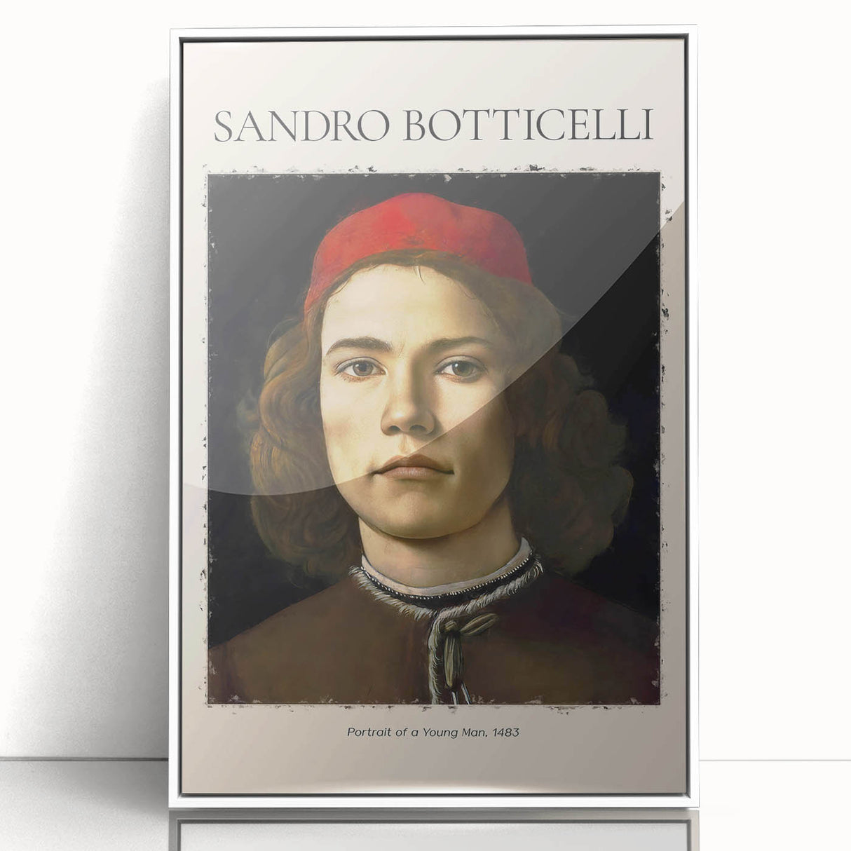 Framed acrylic print of Sandro Botticelli's artwork in muted colors, ideal for nursery wall art or modern decor.