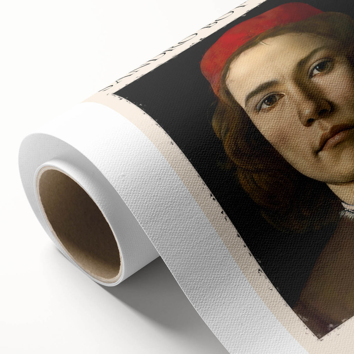 Art deco style poster of Sandro Botticelli's painting on rolled canvas, featuring soft pastel hues.