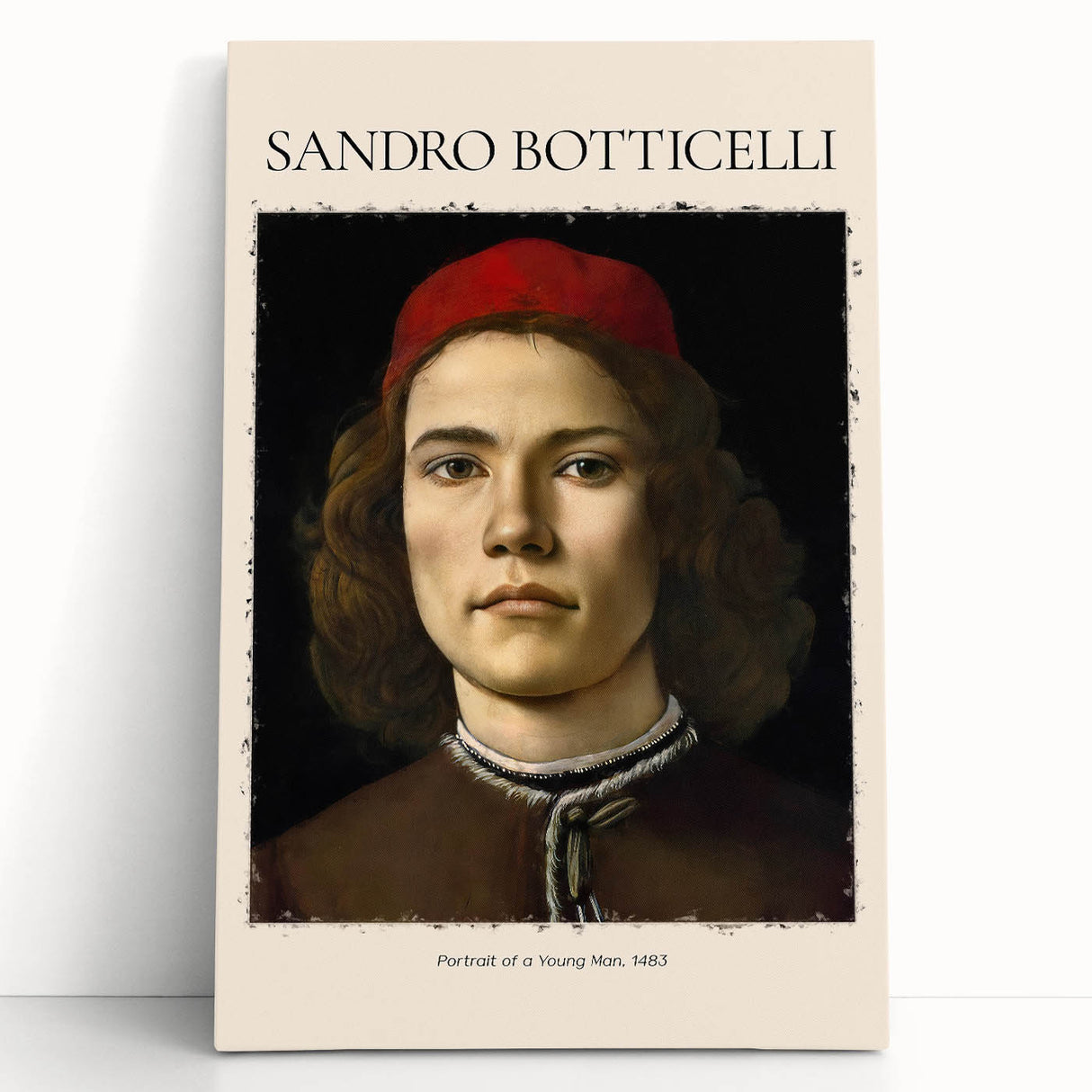 Black and white print of Sandro Botticelli's artwork on stretched canvas, ideal for kitchen wall art.